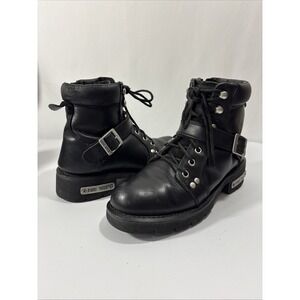 Ride Tecs Women's 8M Black Leather Biker Boots Side Zip Buckle 8143 Size